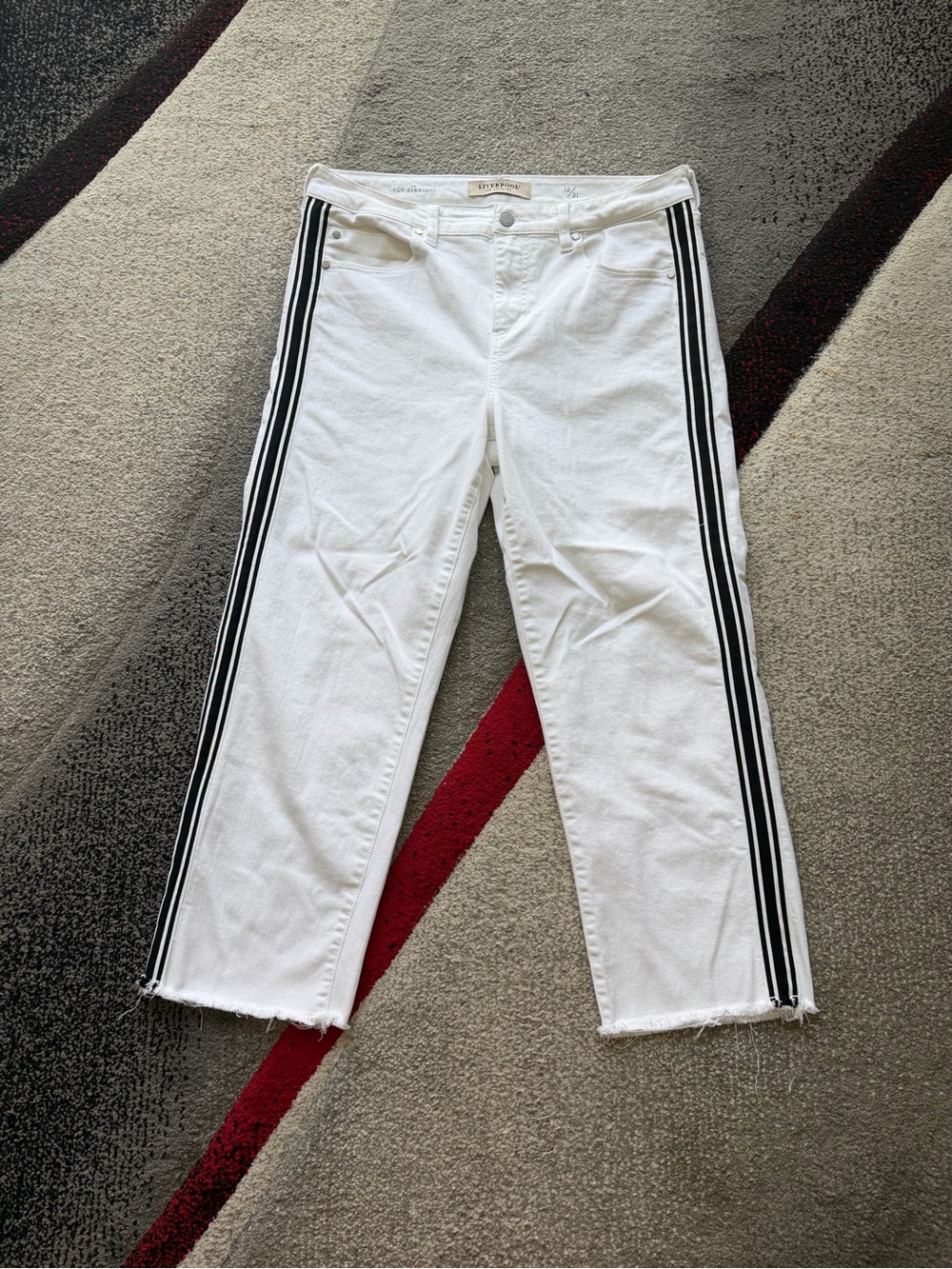 Liverpool White Side Stripe The Crop Straight Leg Jeans